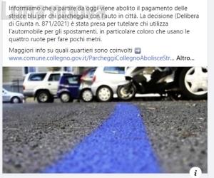 Collegno, le strisce blu non esistono ma diventano gratis