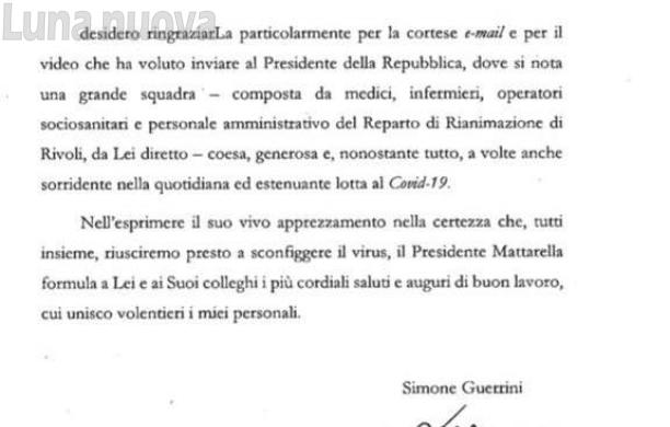 Coronavirus: il presidente Mattarella si congratula con l'ospedale di Rivoli