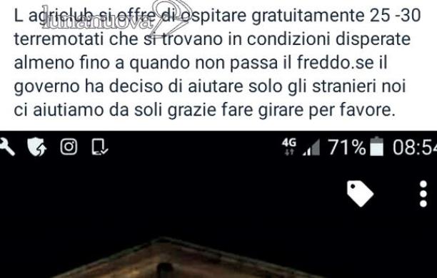 Venaus: aiuta i terremotati, il post cancellato per "razzismo"